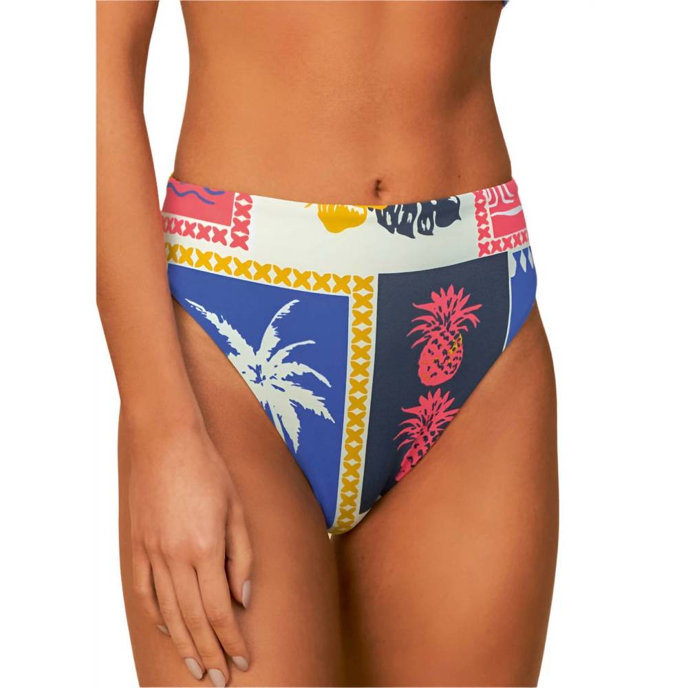 Maaji High-Waist Bikini Bottom in Blue, Pink, Yellow & White